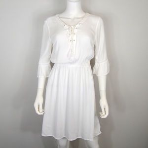 H&M White Flowy Dress with Gold Detailing
